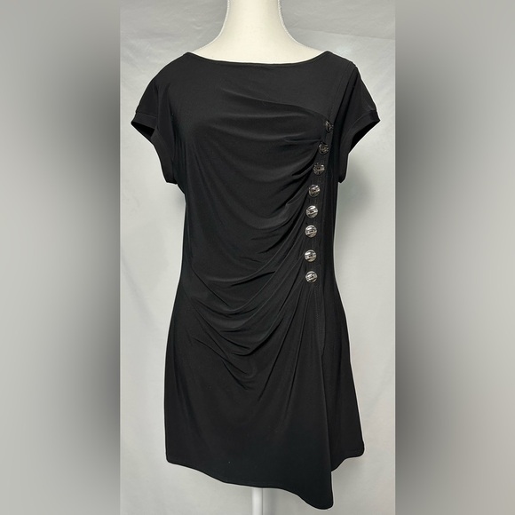 Frank Lyman Design Tops - FRANK LYMAN Vintage Black Ruched Button Workwear Office Short Sleeve Size 14